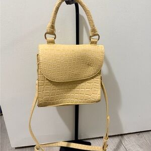 Croc-Embossed Cream Yellow Convertible Crossbody Bag